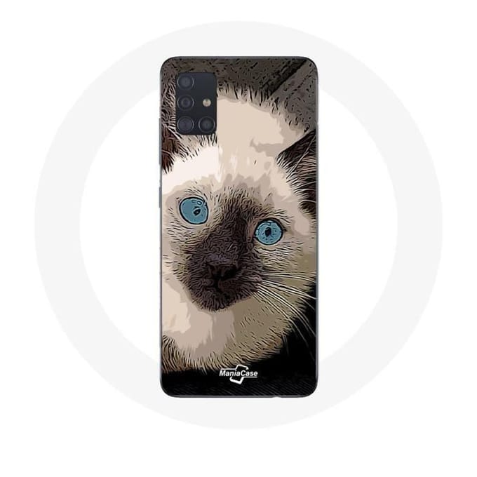 Coque Samsung Galaxy A51 Chat Siamois Noir et blanc aux Yeux Bleus