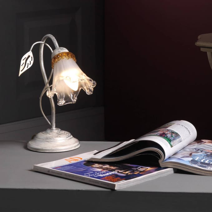 ONLI Lancia tafellamp, ivoorkleurig, 1-lamp, ijzer, glas