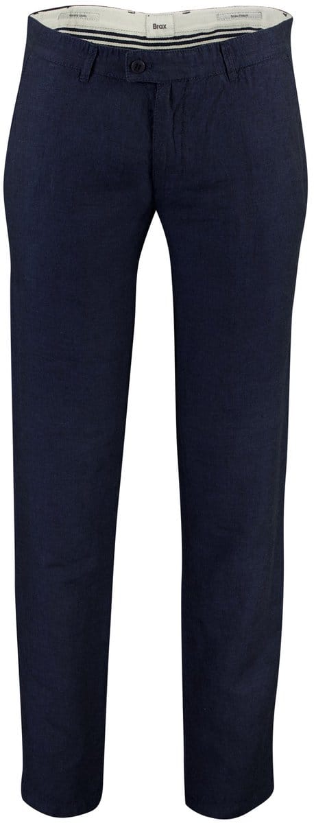 Chino Brax Fabio donkerblauw linnen wijde fit