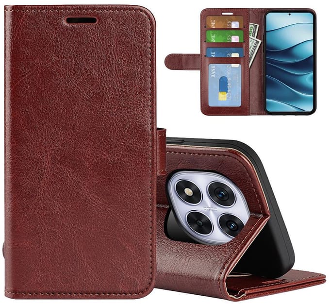 MobyDefend Hoesje - Geschikt voor Xiaomi Redmi Note 14 Pro 5G - Wallet Book Case (Sluiting Achterkant) - Bruin
