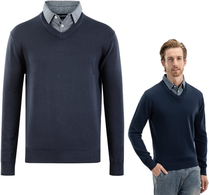 Milanoro - Herenpullover met overhemdkraag - Navy - M