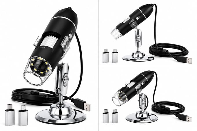 Digitale USB Microscoop 1600x Vergroting – HD Microscoopcamera met LED Verlichting – Compatibel met PC, Laptop & Smartphone – Inclusief Standaard