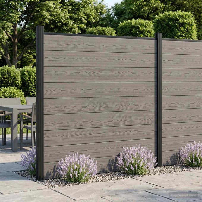 vidaXL - Hekset - 353 - x - 186 - cm - WPC - en - Aluminium - Grijs