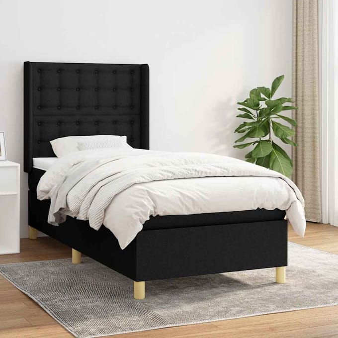 vidaXL - Boxspring - met - matras - stof - zwart - 90x200 - cm