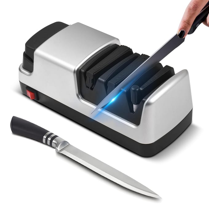 Elektrische messenslijper Multifunctioneel 3-traps sleuven Keukenmessen slijpsysteem met EU Plug E006R