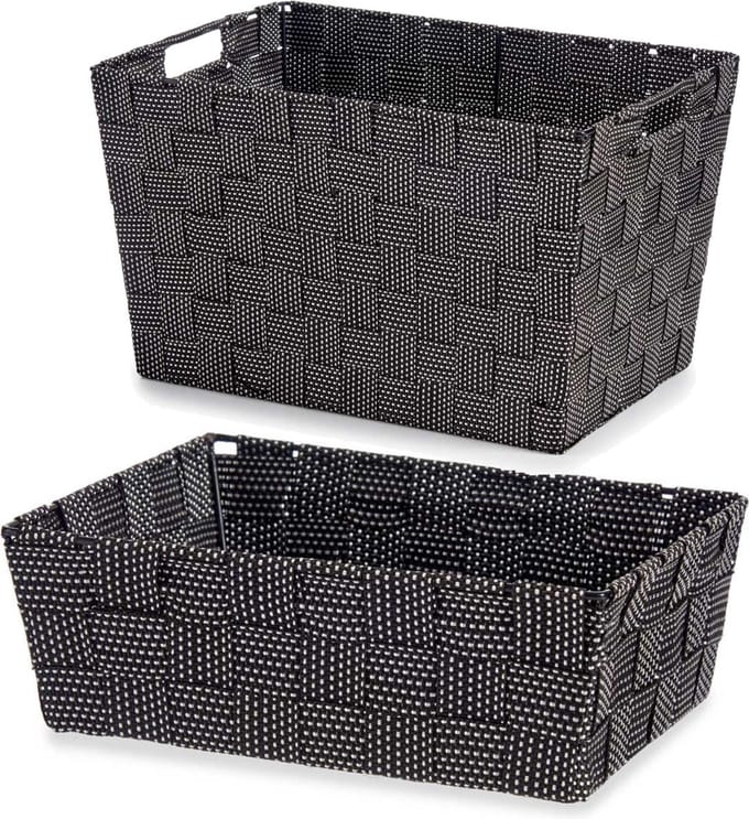 Kipit Opbergmandjes - set 5x stuks - 2 formaten - zwart - kast en badkamer