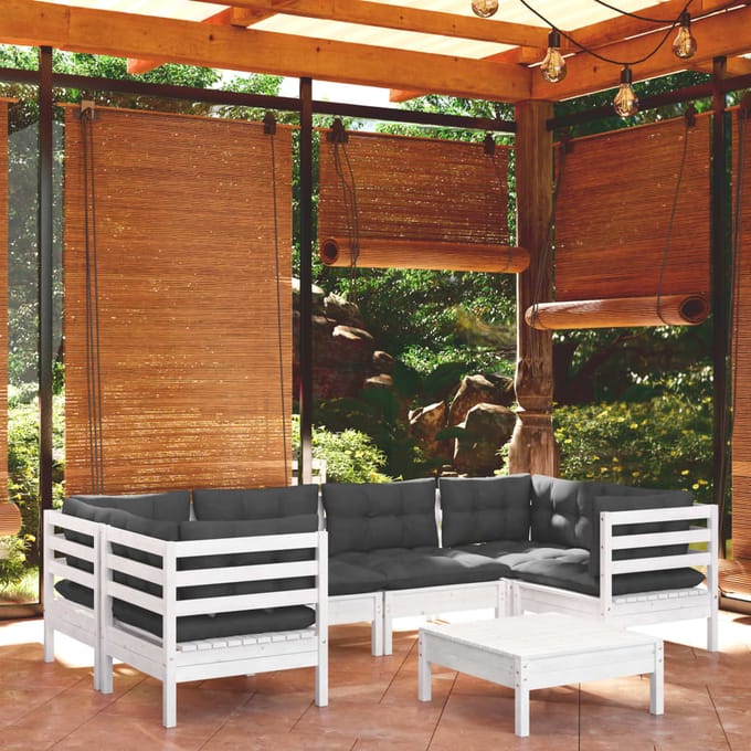 vidaXL - 7-delige - Loungeset - met - kussens - grenenhout - wit