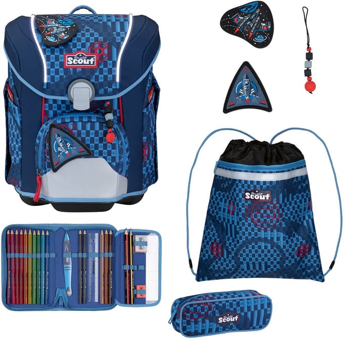 Scout schooltas Safety Light Micro Set 4-delig Space Explorer blauw
