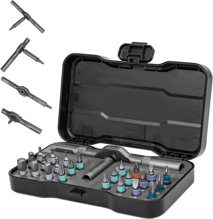 Ratelschroevendraaierset - Mini schroevendraaier - Precisiewerk Reparatie - 24 S2 Stalen Bits - 10cm Kop - Zwart