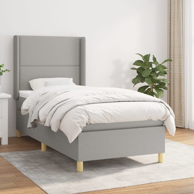 vidaXL - Boxspring - met - matras - stof - lichtgrijs - 90x200 - cm