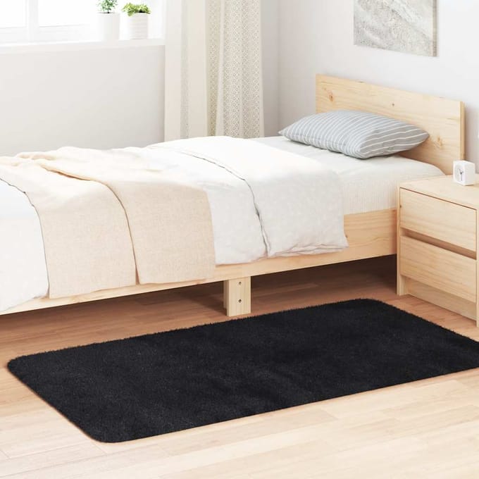 vidaXL - Hoogpolig - vloerkleed - NAVARRA - 80x150 - cm - polyester - zwart