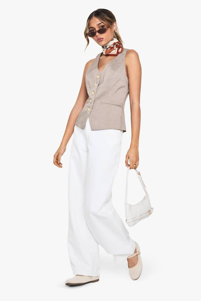 boohoo Dames Wooden Button Fitted Tailored Waistcoat | Paddestoel | Maat: 36