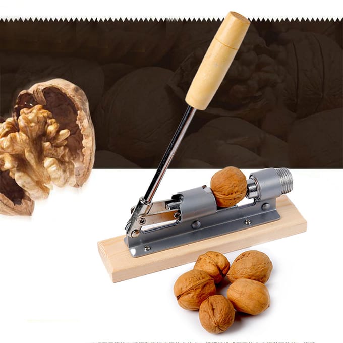 Pecannotenkraker, mechanisch, verstelbaar ontwerp, hout, roestvrij staal, walnoottang, opener gray
