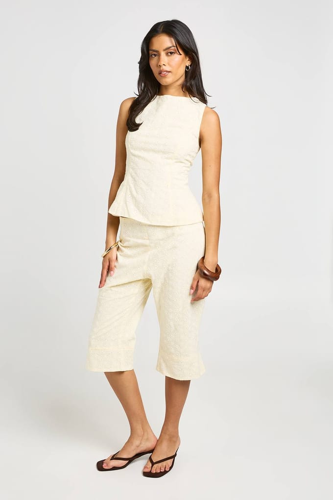 boohoo Dames Geweven Broderie Capri | Citroen | Maat: 34