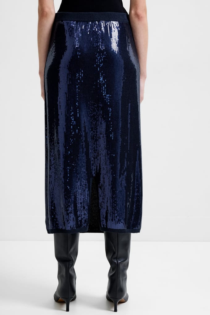 French Connection Hannah Sequin Midi Skirt Navy Größe: L | Midiröcke Outlet | Damen | Blau