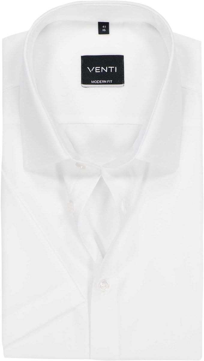 VENTI modern fit overhemd - korte mouw - wit - Strijkvrij - Boordmaat: 40