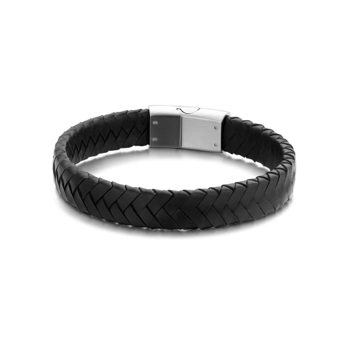 Frank 1967 Leather 7FB-0405 Leren armband met stalen sluiting - 12 mm - Zwart