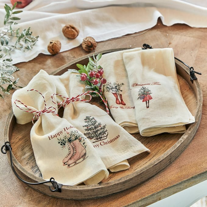 LOBERON Servet set van 4 Merry & Bright beige/rood