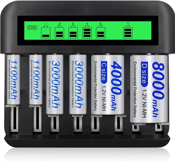 Universele Batterij Oplader 8 Bay met LCD voor AA AAA C D Oplaadbare Batterijen