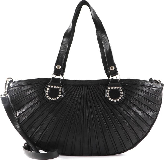 CAMPOMAGGI Leren Schoudertas Half Moon Shopping Bag Nero Zwart