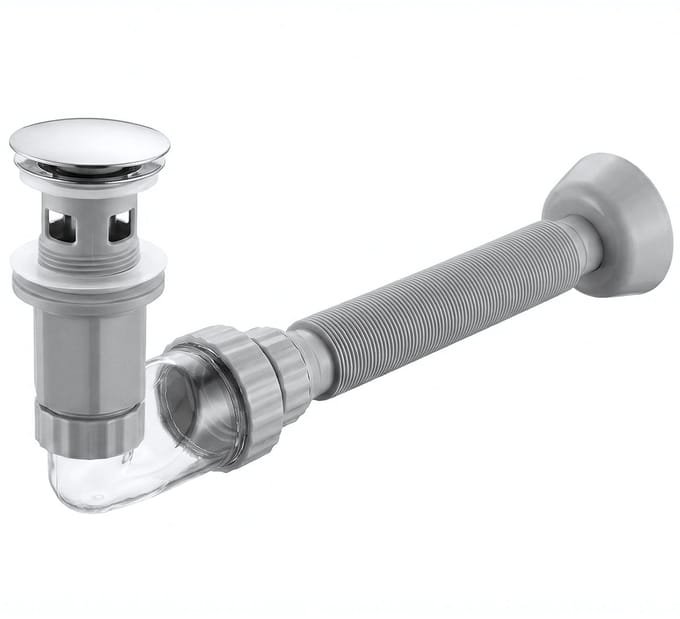 Rea - Wastafelsifon Met Click-clack Afvoer Flow Chrome - 93 x 6,3 x 8,2 cm