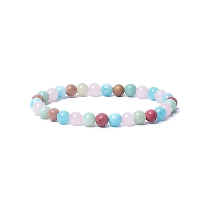 Yogi & Yogini - Armband aquamarijn/ rozenkwarts/ amazoniet/ thuliet - AA kwaliteit elastisch - Mineraal - India