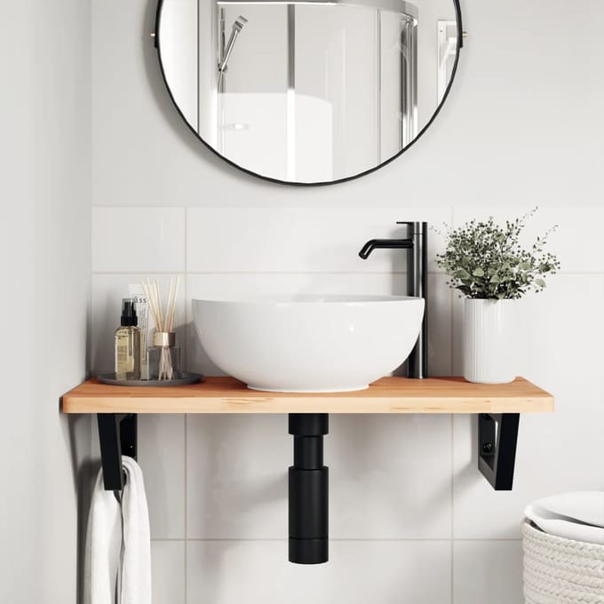 vidaXL - Badkamer - wandschap - staal - en - massief - beukenhout