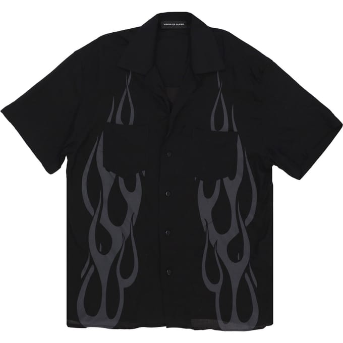Heren overhemd met korte mouwen Flames Shirt Zwart/grijs