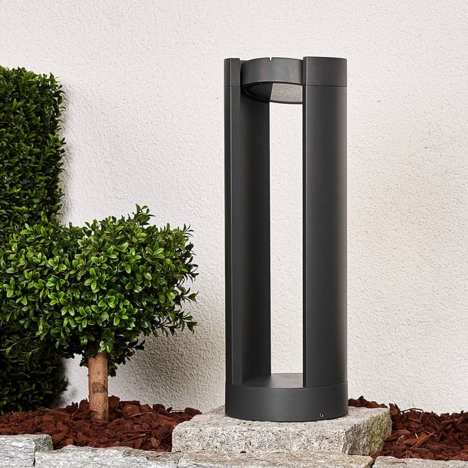 Lucande LED sokkellamp Dylen, grijs, metaal, 50cm, IP65