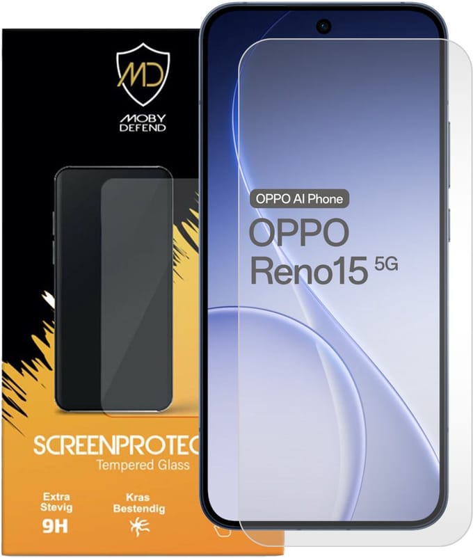MobyDefend Screenprotector - Geschikt voor Oppo Reno15 - Case-Friendly Screensaver - Gehard Glas