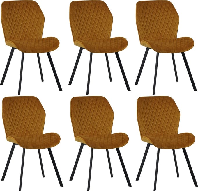 Colenis® - Rio eetkamerstoel - Set Van 6 - Okergeel - Fluweel - Velvet - Industrieel - Stoel