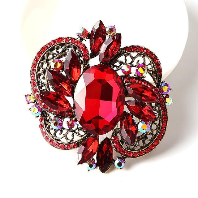 High-End Verfijnd Mode Creatieve Persoonlijkheid Kristal Glas Broche Corsage Dames Kleding Accessoires red