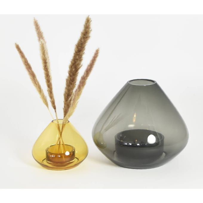 AYTM Lantaarn Uno, vaas, amberkleurig, Ø 14 cm, hoogte 11 cm, glas