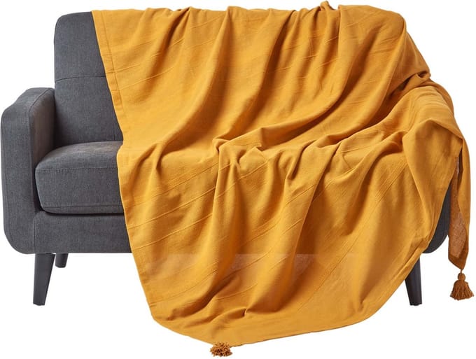 Homescapes Rajput sprei, 100% katoen, mosterdgeel, 255 x 360 cm