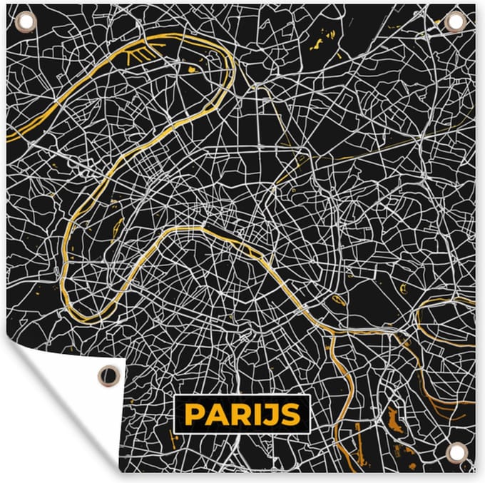 Tuindoek Kaart - Parijs - Stadskaart - Goud - Plattegrond - 100x100 cm
