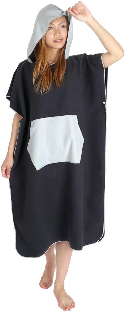 Badcape met capuchon van microvezel - zwart - One size