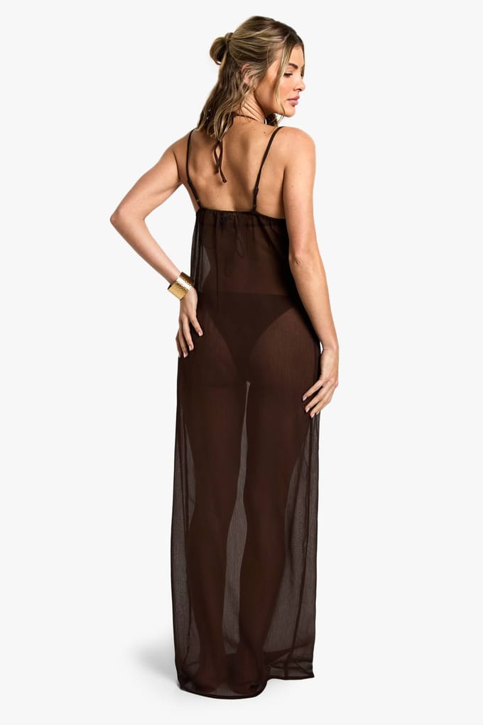 boohoo Dames Strandkleding Essentials Cowl Neck Maxi Jurk | Chocoladebruin | Maat: Medium