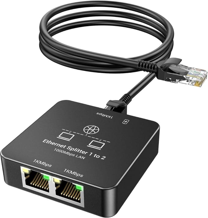 REN® Internet Splitter - Netwerk Spiltter - Internetkabel - Zwart - 7cm x 3cm x 7cm