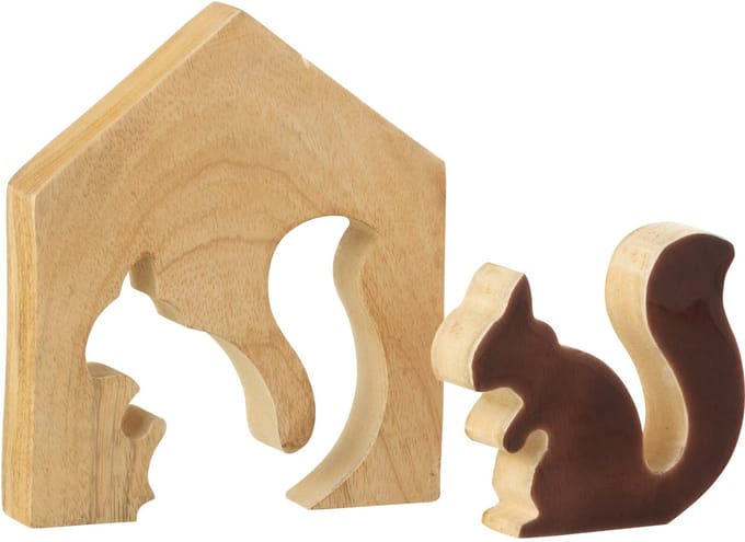 J-Line decoratie Eekhoorn In Huis - hout - naturel/bruin - small
