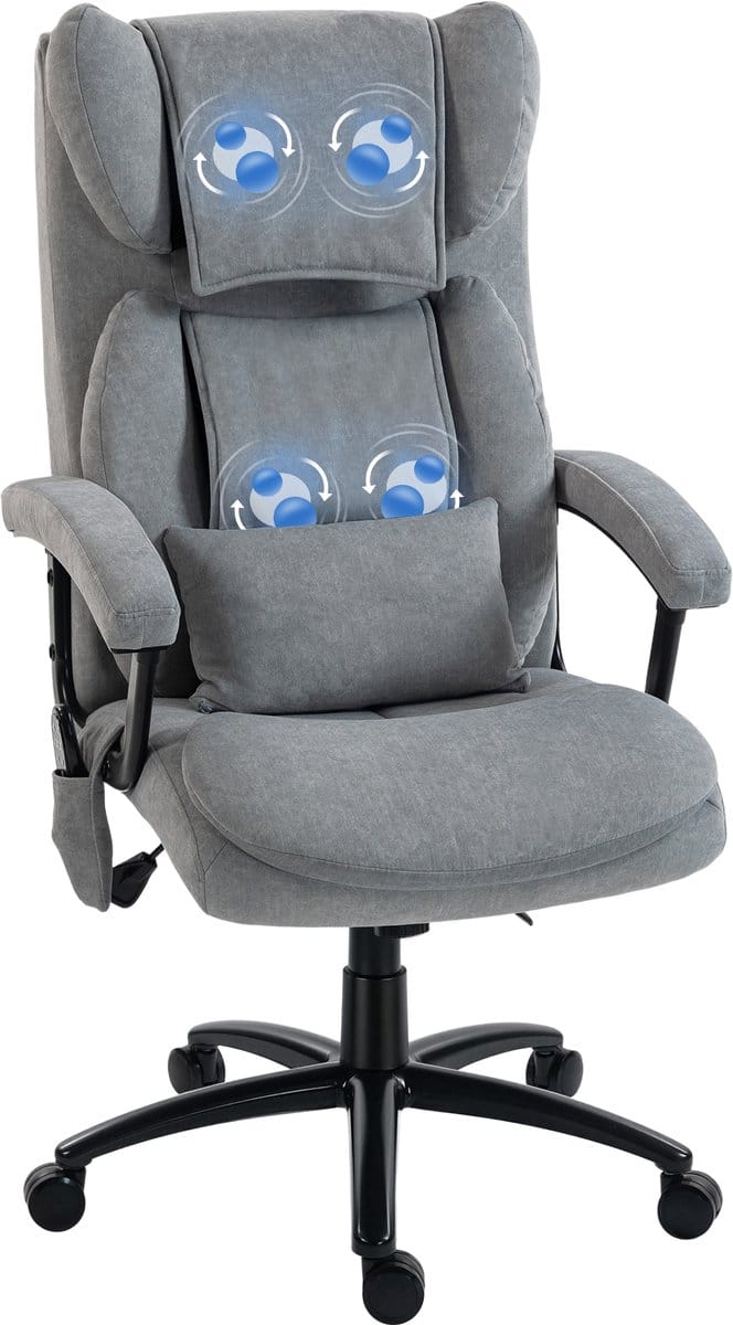 HOMCOM Massage Kantoorstoel-Polyester, Schuim-76L x 70,5B x 114-122H cm-Grijs