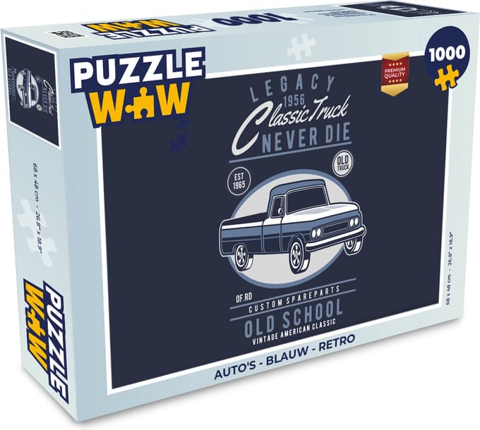 Puzzel Auto's - Blauw - Retro - Legpuzzel - Puzzel 1000 stukjes volwassenen
