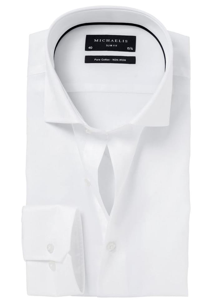 Michaelis slim fit overhemd - twill - wit - Strijkvrij - Boordmaat: 42