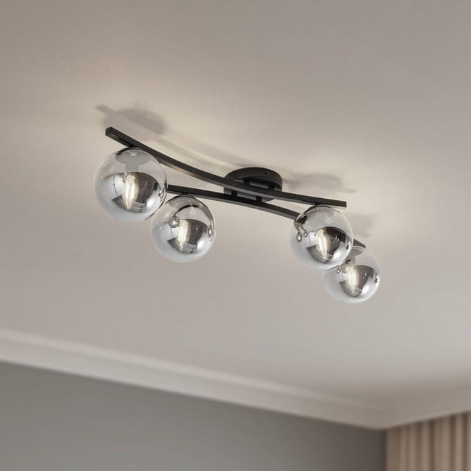 EMIBIG LIGHTING OPUS plafondlamp, lengte 84 cm, rookgrijs/zwart, 4-lamps.