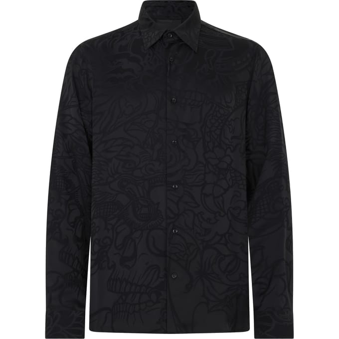 Loose Fit Silk Shirt Dragon Skull