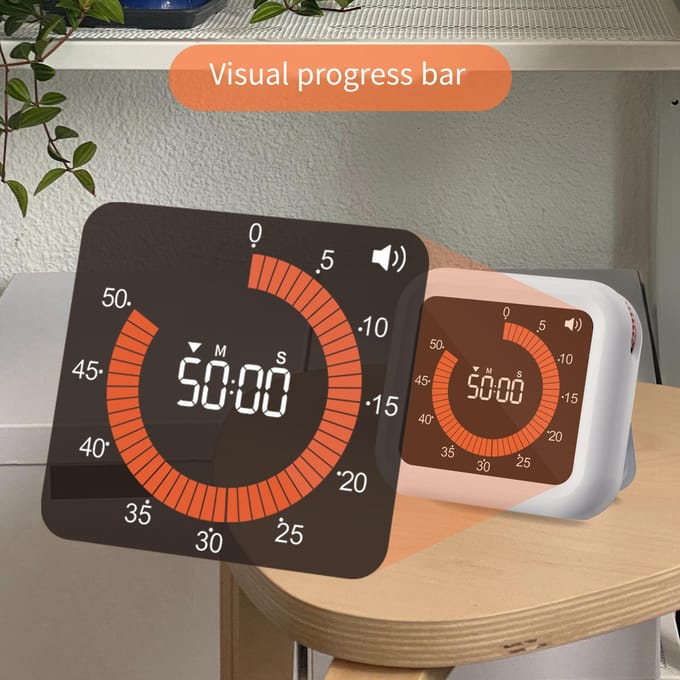 Minuterie de productivité numérique Fonction de compte à rebours visuel Horloge magnétique rechargeable avec support et blanc