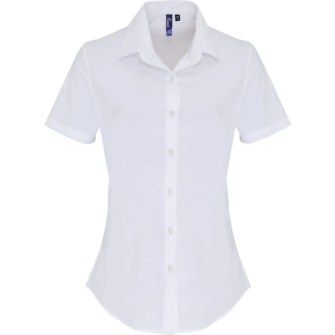 Premier Dames/dames Stretch Fit Poplin Korte Mouw Blouse (Wit)