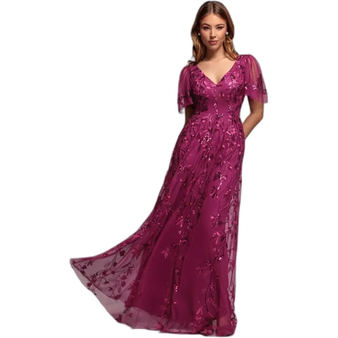 Damesjurk Goddiva Flared Sleeve Embroidered