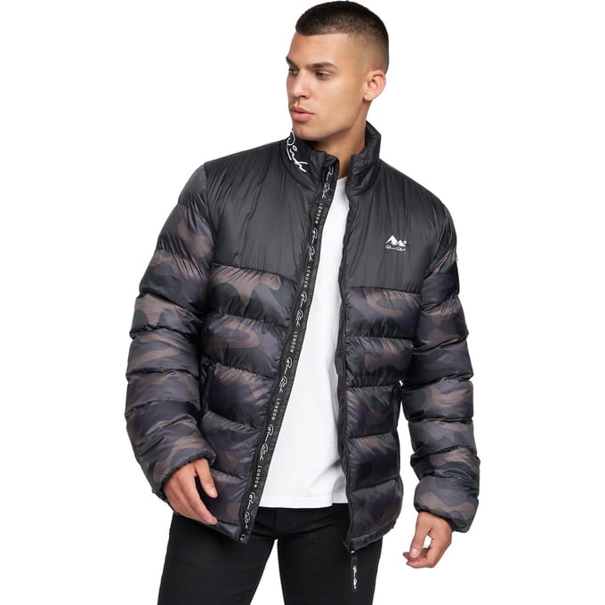 Born Rich Heren Carlito Camo oversized gewatteerde jas (Zwart)
