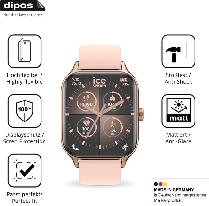 dipos FLEX – 2x Matte Screenprotector geschikt voor Ice-Watch Ice Fit RT 3.0 40mm | Volledige Schermbescherming | Case-Friendly