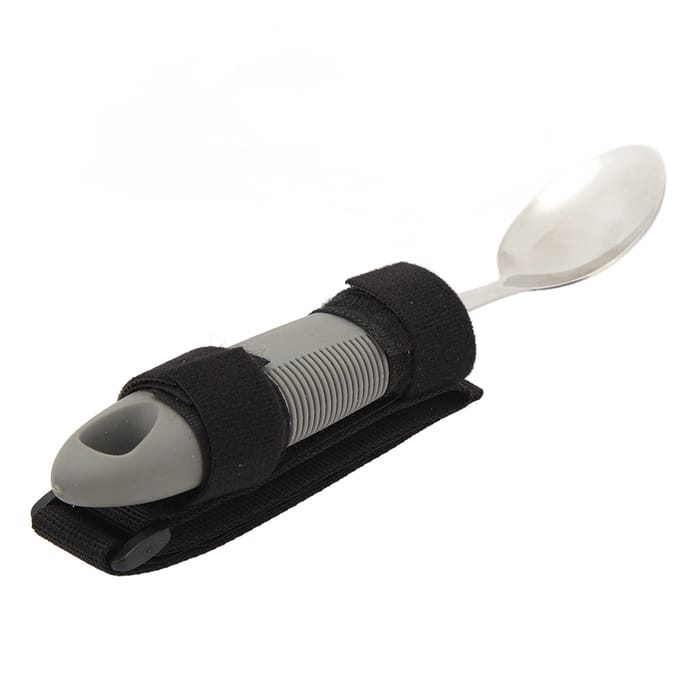 Sangle Cuillère Adaptative Manche Manchette Forme Ondulée Acier Inoxydable Aides à l'Alimentation Cuillère pour Parkinson Arthrite black